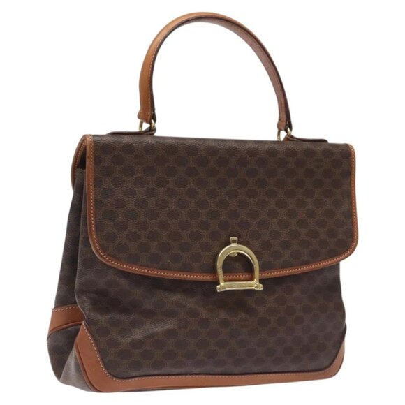 CELINE Macadam Canvas Hand Bag PVC Leather Brown Gold Auth 117574 - Picture 1 of 16